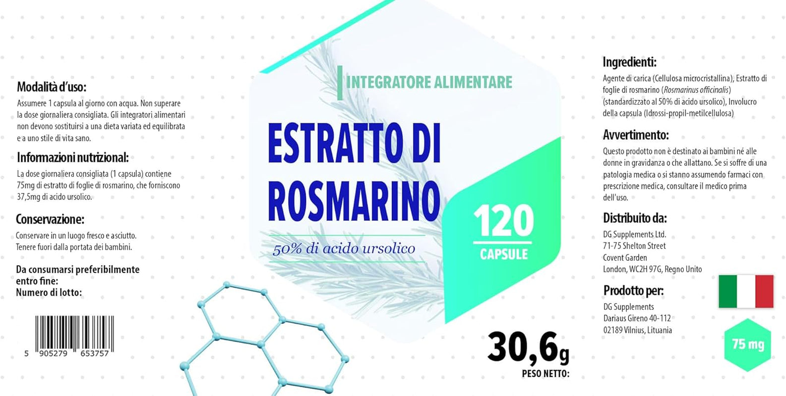 Hepatica Ursolic Acid 75Mg from Rosemary Extract – 120 Vegan Capsules | High-Strength Muscle, Metabolic & Anti-Inflammatory Support | 3Rd Party Lab Tested