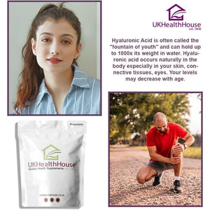 Ukhealthhouse Hyaluronic Acid Supplement 200Mg Vegan High Strength Hyaluronic Acid Tablets Natural Skin, Hair & Joint Supplement for Women & Men (60 Tabs)