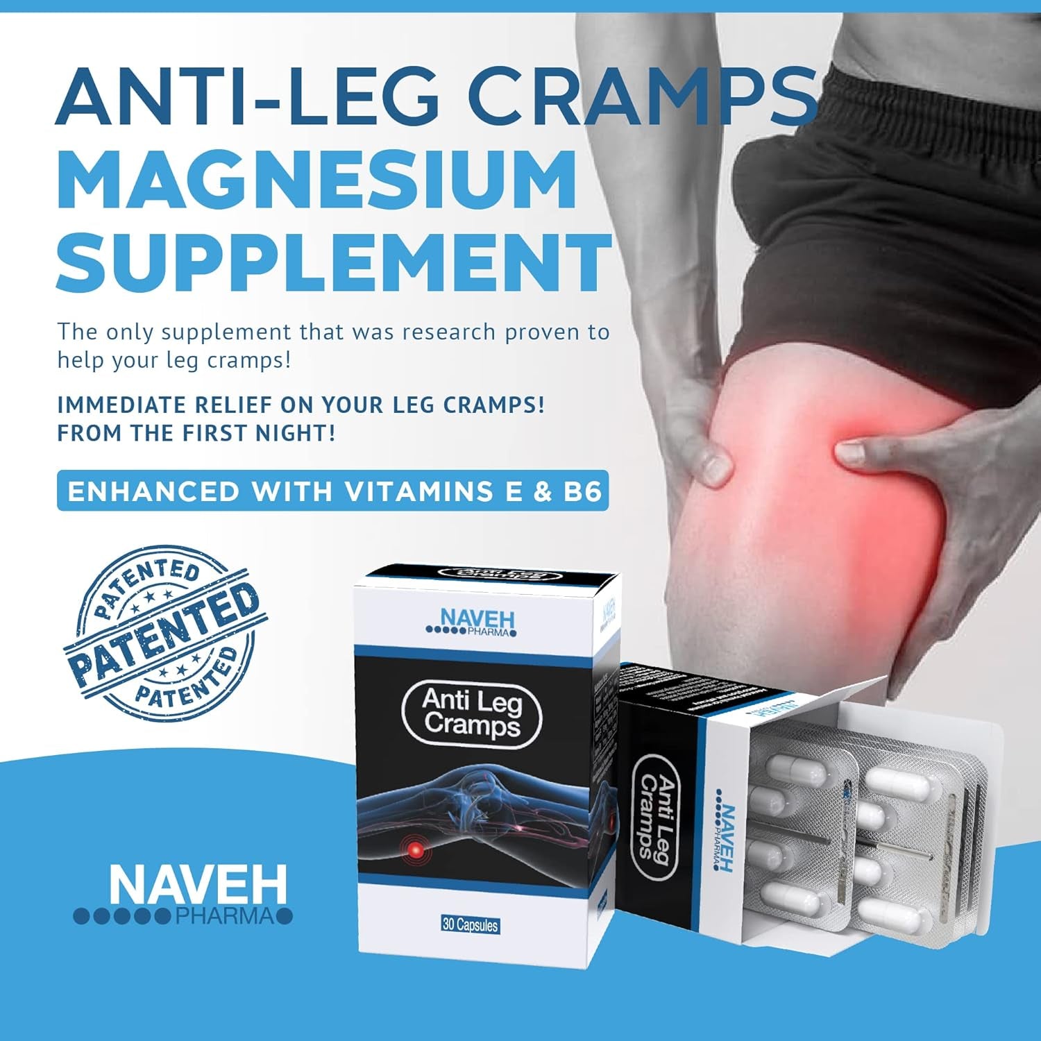 MAGNOX anti Leg Cramps Magnesium Supplement for Muscle Pain Relief, 190Mg, Nocturnal Leg Cramps, Pregnancy Cramps, Calf Cramps, Cramps in Feet, Charley Horse, Proven Remedy (30 Caps)
