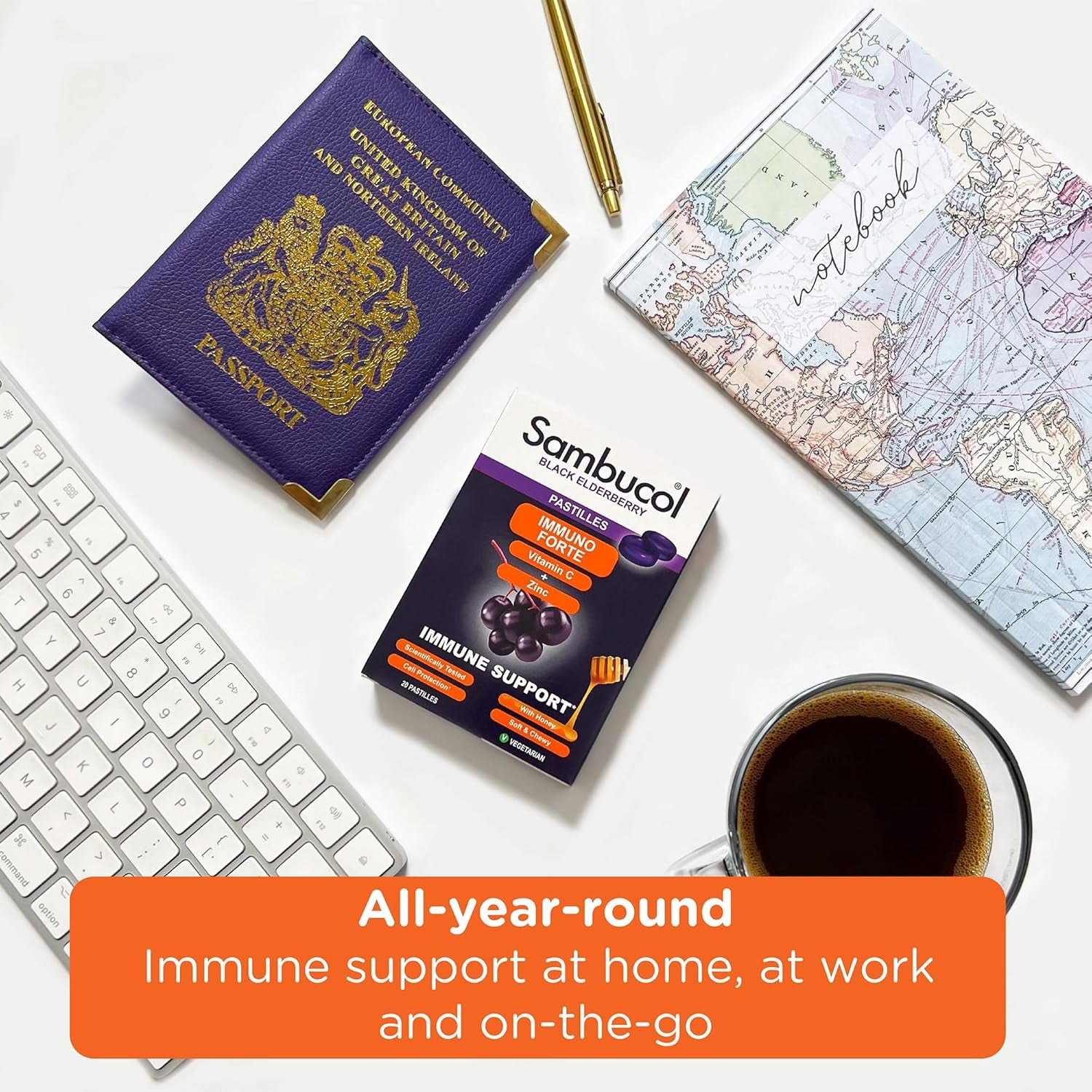 Sambucol Natural Black Elderberry Immuno Forte Chewable Pastilles | Vitamin C | Zinc | Immune Support Supplement | 20 Pastilles