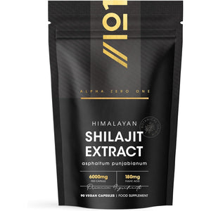 Shilajit Extract 6000Mg - 60% Fulvic Acid (180Mg) - 90 Vegan Capsules - Himilayan Shilajit Resin (3 Months Supply) - Resealable and Recyclable Pouch - by Alpha01
