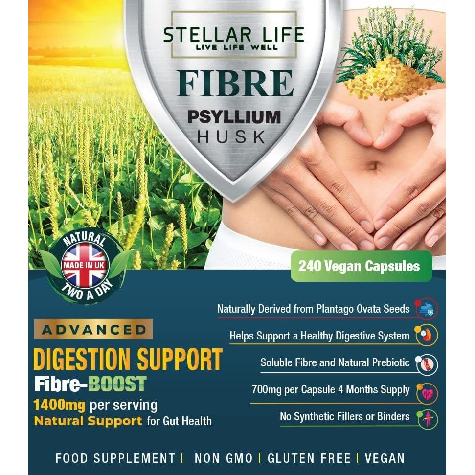 240 X Psyllium Husks Fibre Supplement – 1400Mg per Serving – Naturally High in Soluble Fibre – High Strength Vegan Capsules – 4 Months Supply – Made in the UK