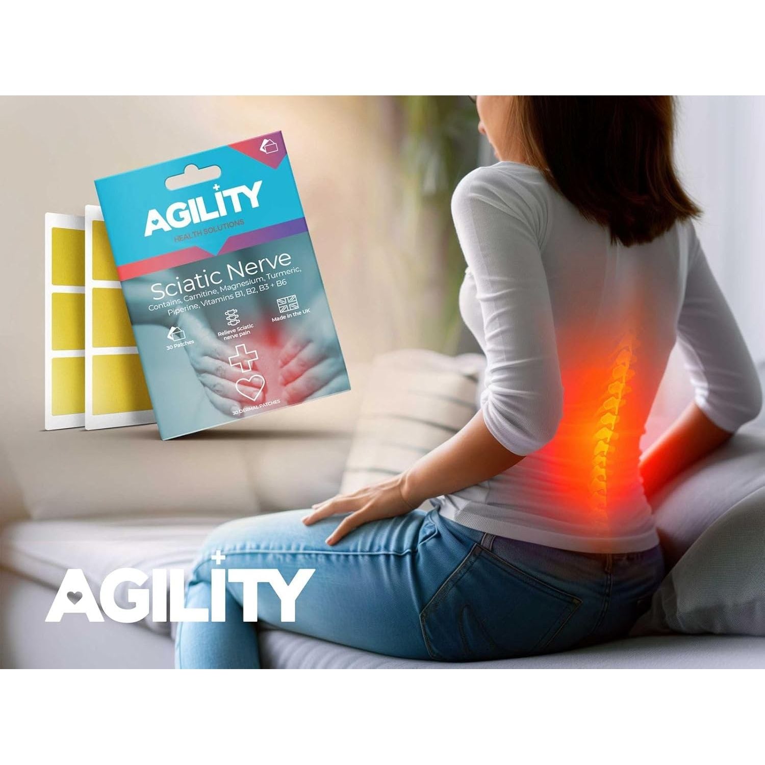Agility Health Sciaticure Sciatic Nerve Dermal Patches – Helps with Sciatica Pain Relief & Back Pain Relief – Enriched with Vitamins | 30 Patches