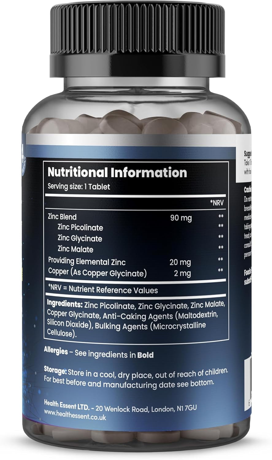 Zinc Picolinate 3-In-1, High Strength 92Mg - Zinc Picolate, Glycinate and Malate with Added Copper Glycinate - Immune Support, Hair, Skin & Nails - (4 Month Supply) - 120 Tablets by Healthessent