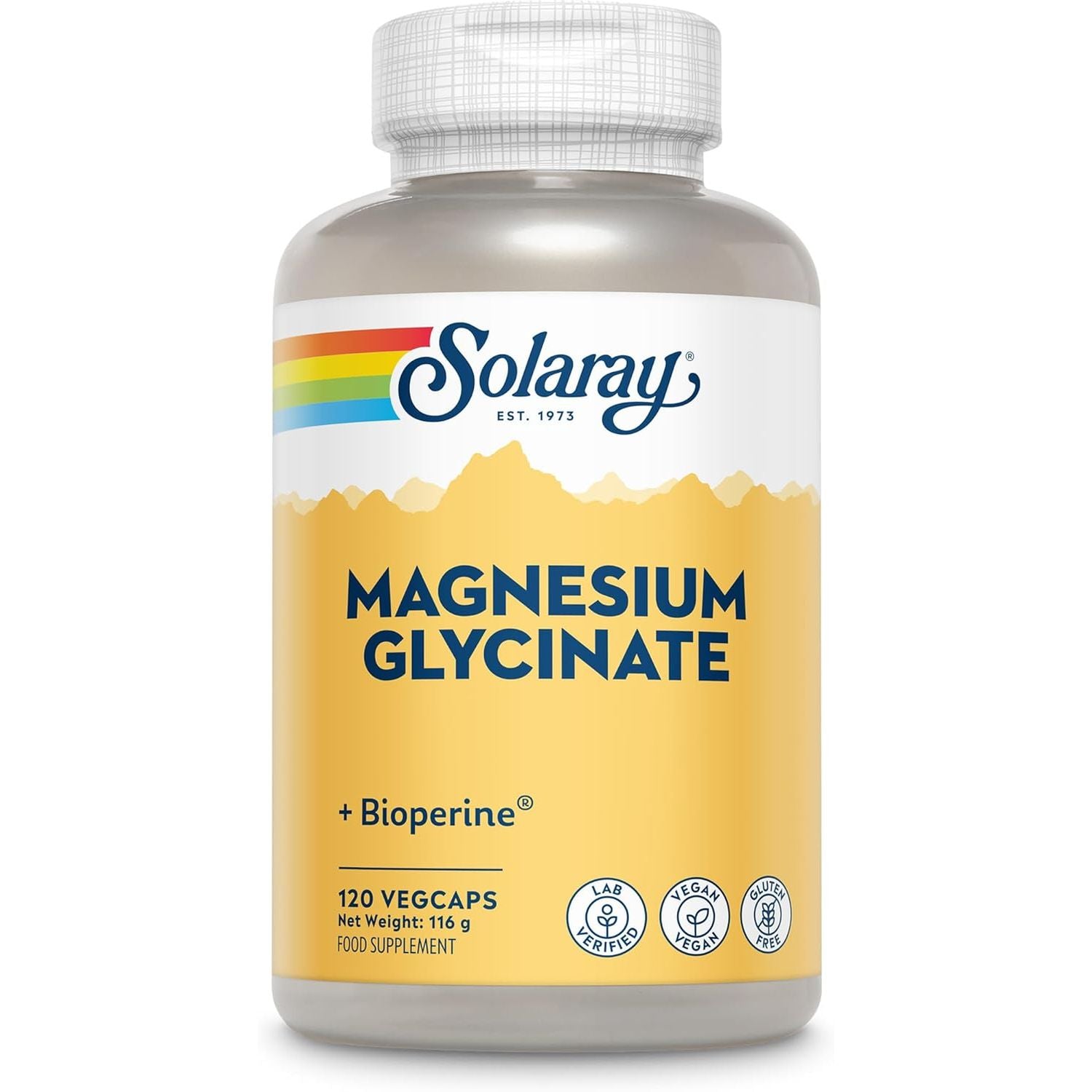 Solaray - Magnesium Glycinate 3180Mg - 120 Vegan Capsules - High Strength Mag Bisglycinate Supplement - with Added Bioperine Black Pepper for Gentle Digestion - Lab Verified
