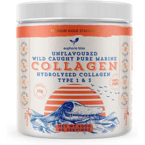 Marine Collagen Powder Type 1 & 3 | Wild Caught Fish | Non-Gmo | Unflavoured for Women & Men | Healthy Skin, Hair, Joints & Bones | 400G