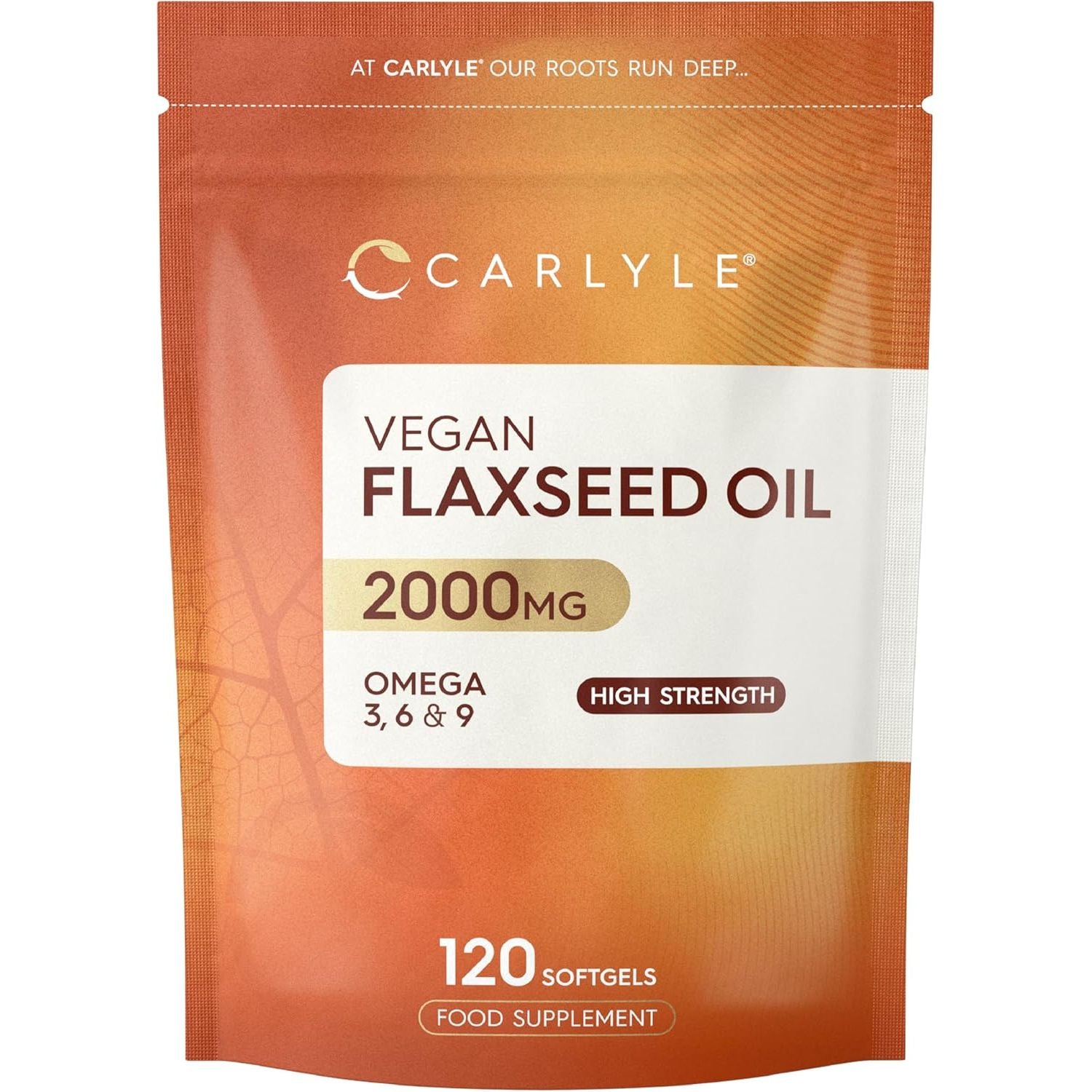 Flaxseed Oil Capsules 2000Mg | 120 Vegan Softgels | High Strength Supplement with Omega 3 6 & 9 | Cold Pressed | by Carlyle