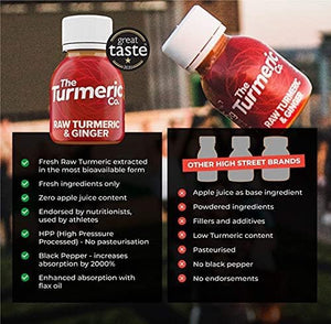 The Turmeric Co Ginger Shots - 28X60Ml Fresh & Raw Pressed Ingredients Turmeric and Ginger Immune System Booster Shots, Natural Energy Drink, No Added Sugars, Created by a Premier League Footballer