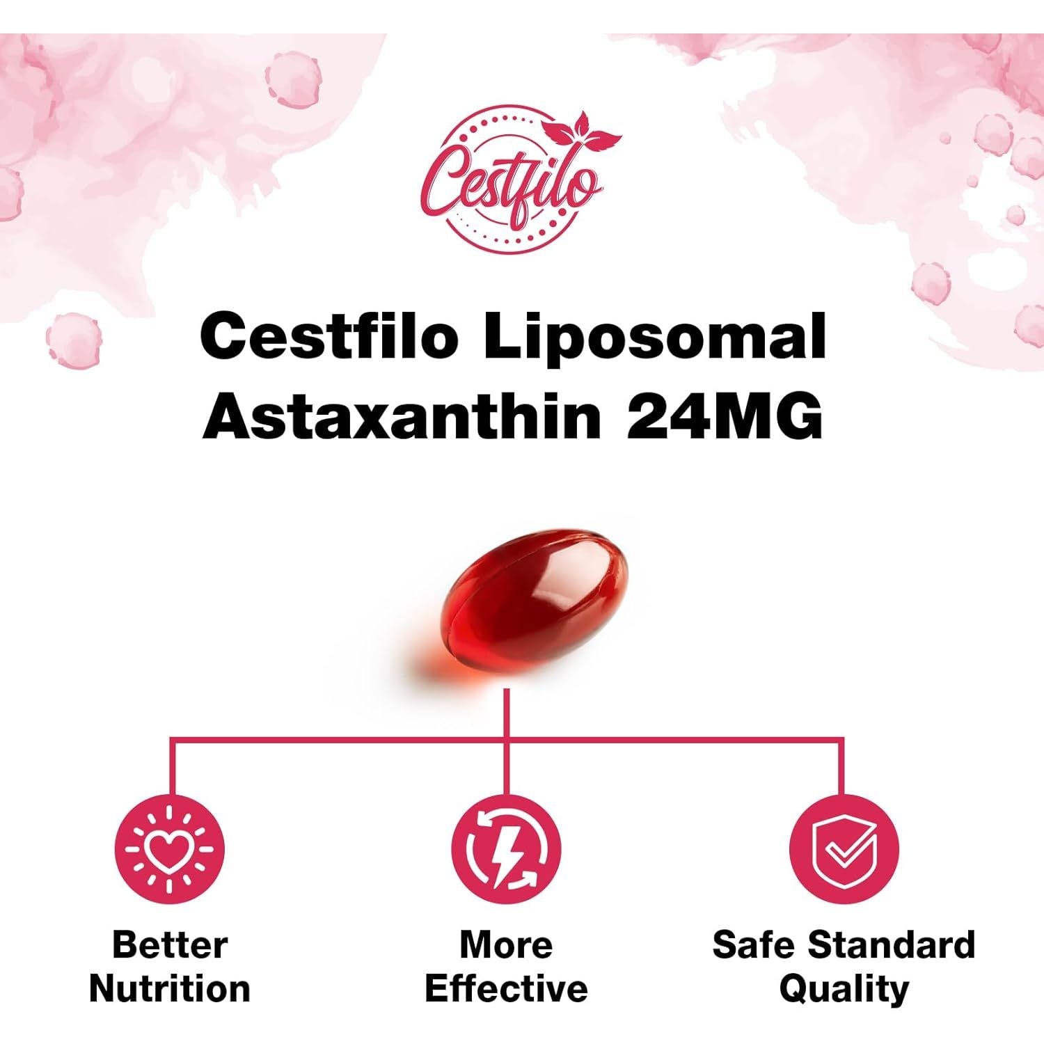 Cestfilo Liposomal Astaxanthin Supplement 24MG, Maximum Absorption, Natural Antioxidant for Skin & Eye Health, Gluten Free, Non-Gmo & No Gluten (60 Count (Pack of 1))