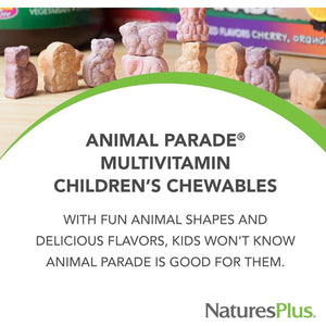 Naturesplus Animal Parade Children’S Multivitamin Assorted Flavours - Plant Based, Vegan Chewable Multivitamin for Kids - Gluten Free - 90 Animal Shaped Tablets