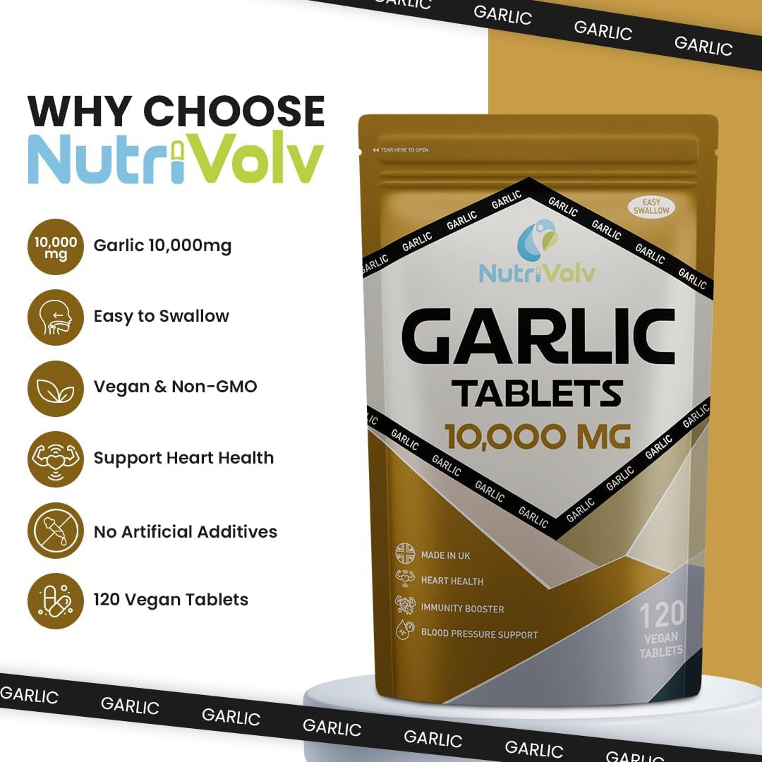 Garlic 10000Mg High Strength Supplements Nutrition for Blood Pressure Support, Improved Heart Health, and Robust Immune System — Pack of 120 Healthcare Tablets