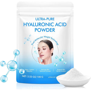 Pure Hyaluronic Acid Powder 100%,Dual Molecular Weight for Deep Hydration, Skin Smoothing & Plumping, Reduces Fine Lines, Ideal for DIY Serums and Daily Skincare,100G