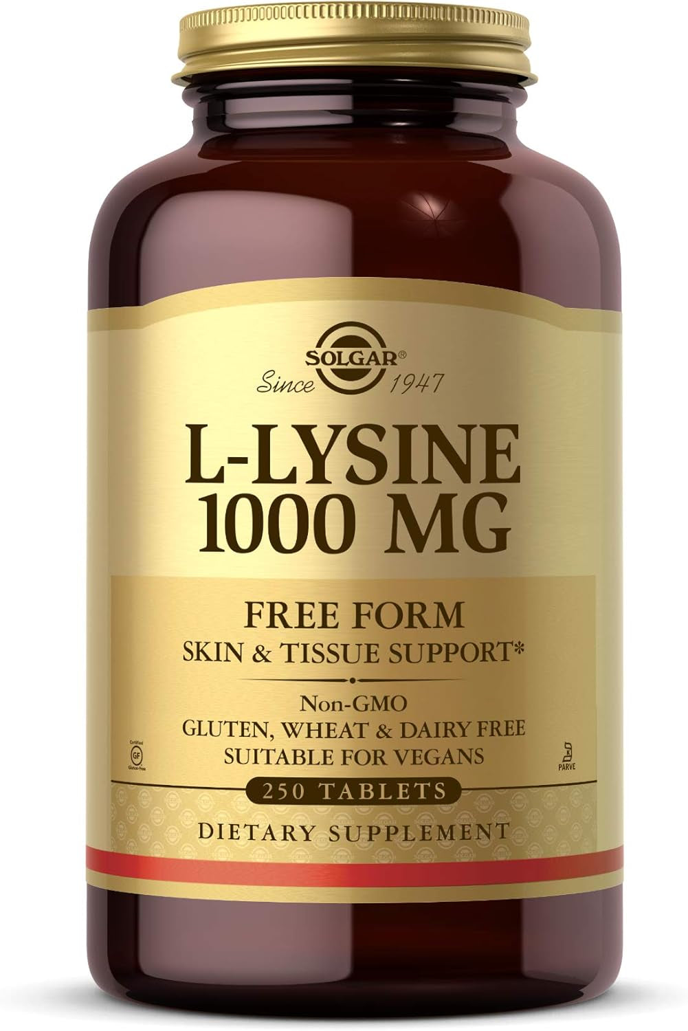 Solgar L-Lysine 1000 Mg - Food Supplement, Pack of 250 Tablets - Premium Amino Acid Range - Vegan, Gluten Free