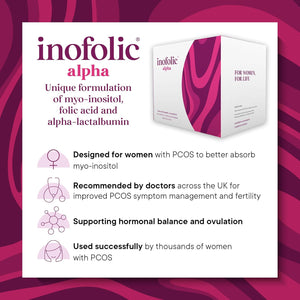 Inofolic Alpha – 4000Mg Myo-Inositol PCOS Supplement for Women – Hormonal Balance, Fertility & Ovulation Support – 100Mg Alpha-Lactalbumin, 400Ug Folic Acid – 60 Sachets - 1 Month Supply