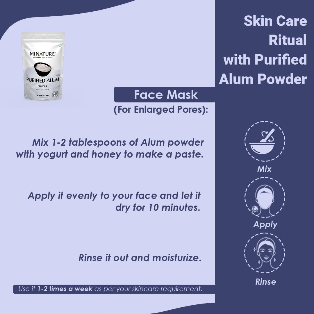 Mi Nature Alum Powder Potassium (Fitkari/Phitkari) -100% Natural Skincare for Acne, Odor Control & Water Purification Face Mask for |Pore Refining 227G |Face Pack Powder |Cruelty-Free