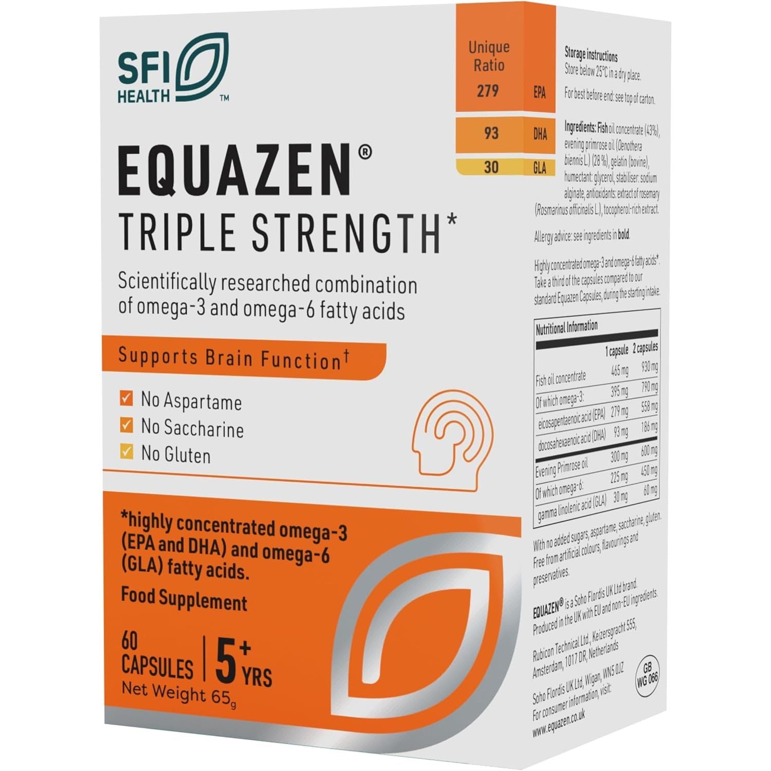 EQUAZEN Triple Strength Blister| Omega 3 & 6 Supplement | Blend of DHA, EPA & GLA | Supports Brain Function | Suitable from 5 Years Old to Adults | 60 One-A-Day Capsules