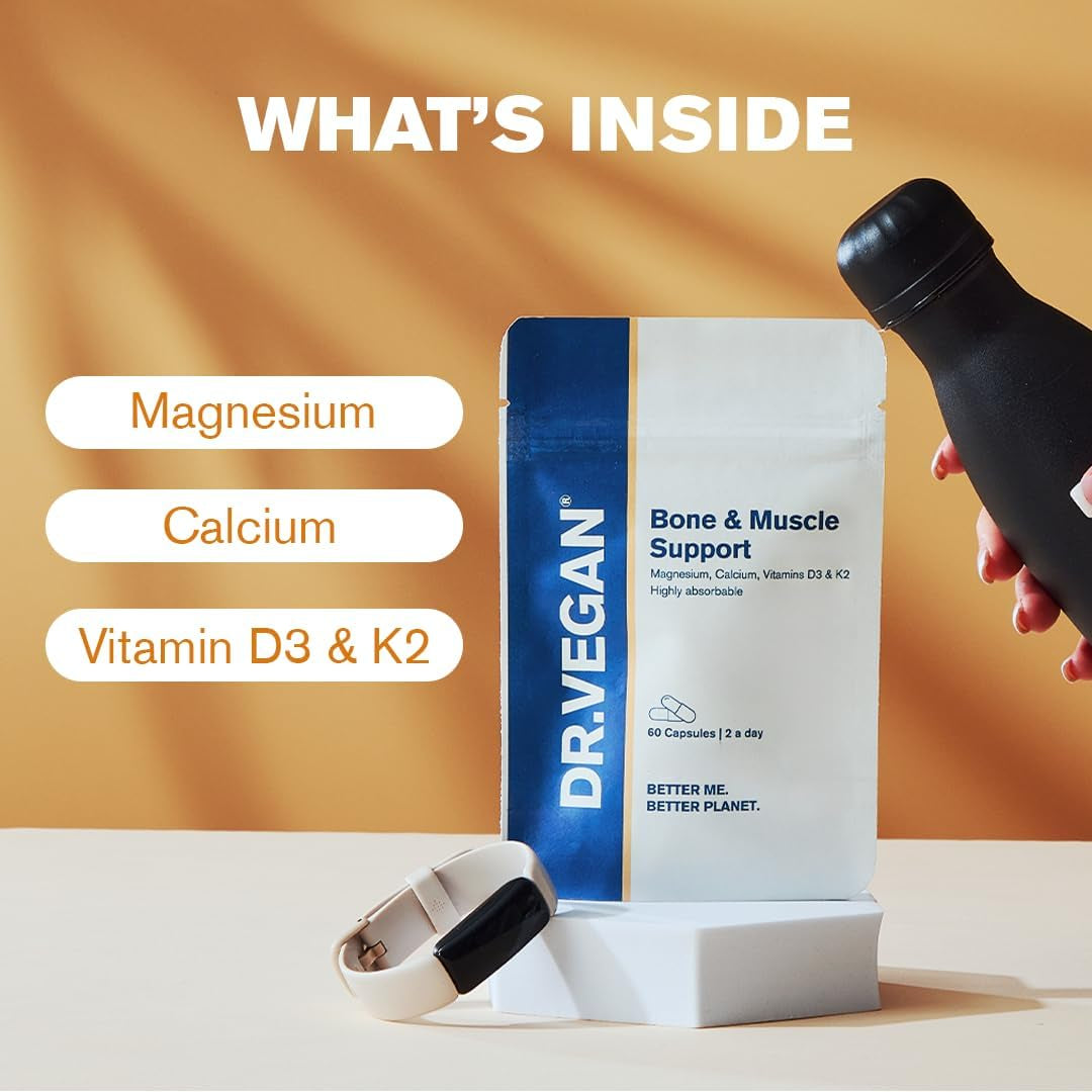Bone & Muscle Support | Includes Calcium (Bisglycinate) 160Mg, Magnesium (Citrate) 150Mg, Vitamin K2 100Μg, Vitamin D3 25Μg (1000IU) | 60 Vegan Capsules | Two-A-Day | DR.VEGAN