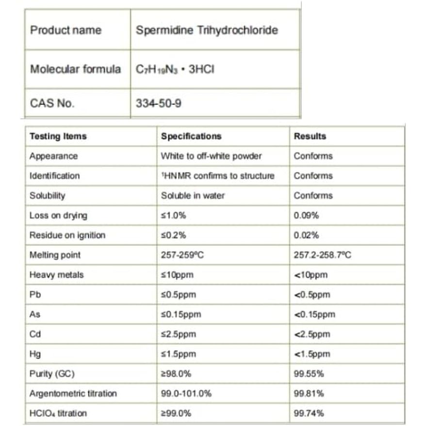 Pure Vitality : Spermidine Trihydrochloride 98% Purity - 90 X 8Mg Vegan Capsules - GMP HACCP Certified - UK Manufacturer - Gluten Free - Lab Tested - Optimal Dosage