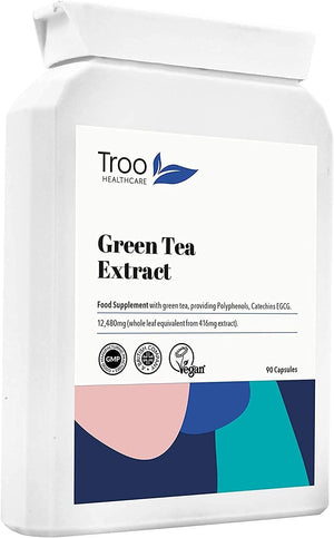 Troo Health Care Green Tea Extract Supplement (12,480Mg) - 90 Capsules - Providing Polyphenols, Catechins and EGCG - UK Manufactured to GMP Standards