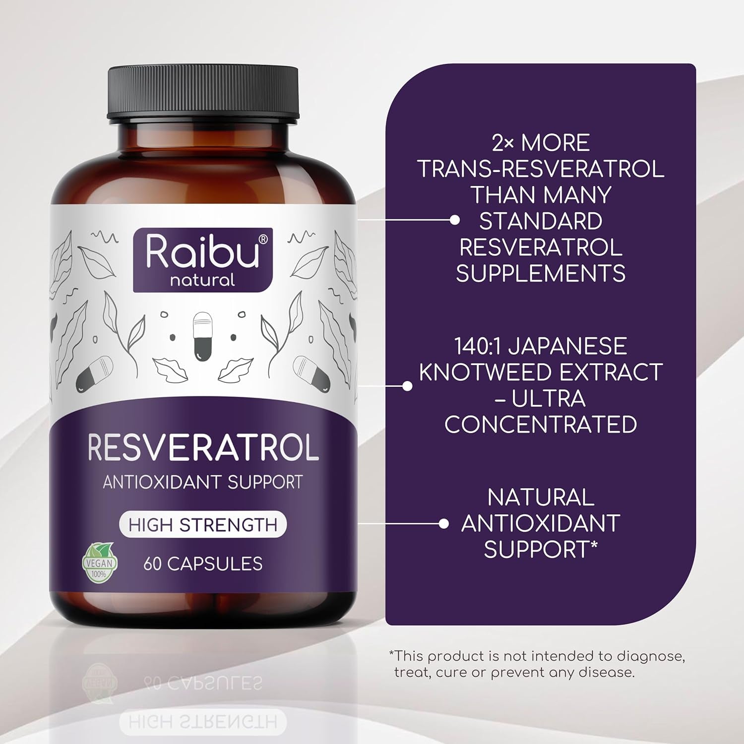 Resveratrol Supplement - 98% Pure Trans Resveratrol - Highly Bioavailable & Enhanced Absorption with Piperine - 525 Mg per Capsule, 60 Servings - Antioxidant Support