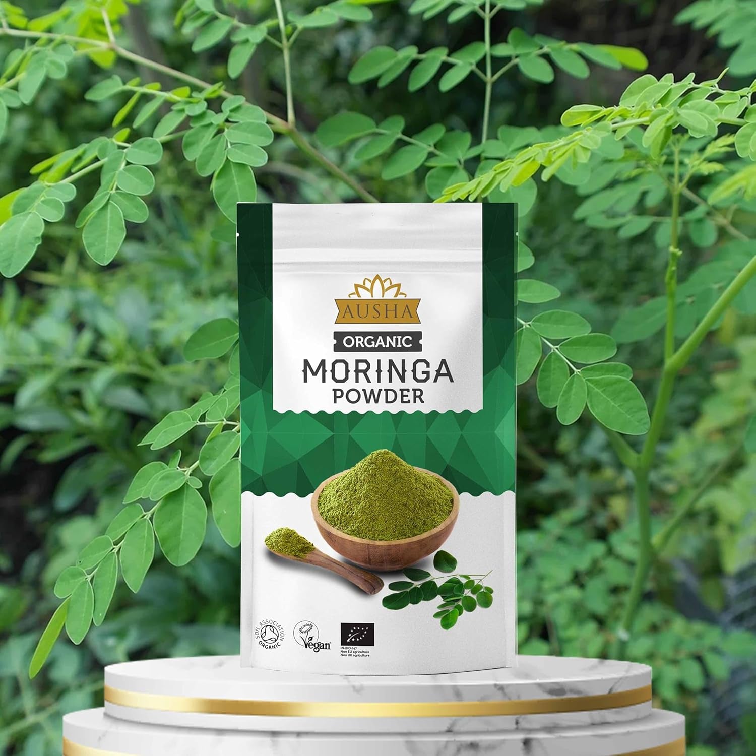 Ausha Organic Moringa Powder 100 G - UK Certified Organic by Soil Association - Oleifera Leaf - Source of Protein, Amino Acids, Antioxidants, Dietary Fibre, Vitamins & Minerals