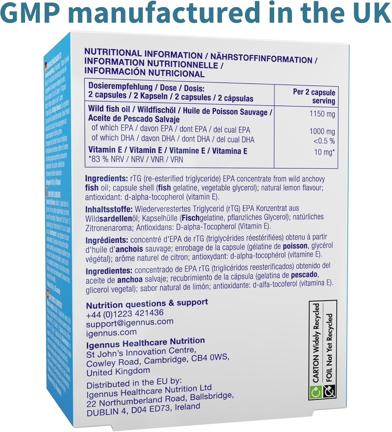 Igennus Pharmepa Restore, Pure EPA 1000Mg, IFOS Certified, Omega-3 Triglyceride Form Fish Oil, Highly Absorbable Rtg Form, 90% Concentration, Wild & Sustainable, Lemon Flavour, 60 Softgels