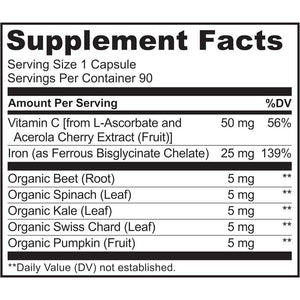 Iron Supplement with Vitamin C & Whole Food Blend – Gentle Iron Capsules for Women & Men – Supports Energy, Pregnancy, Anemia & Vegan Diets – 90 Mini Capsules (3-Month Supply)