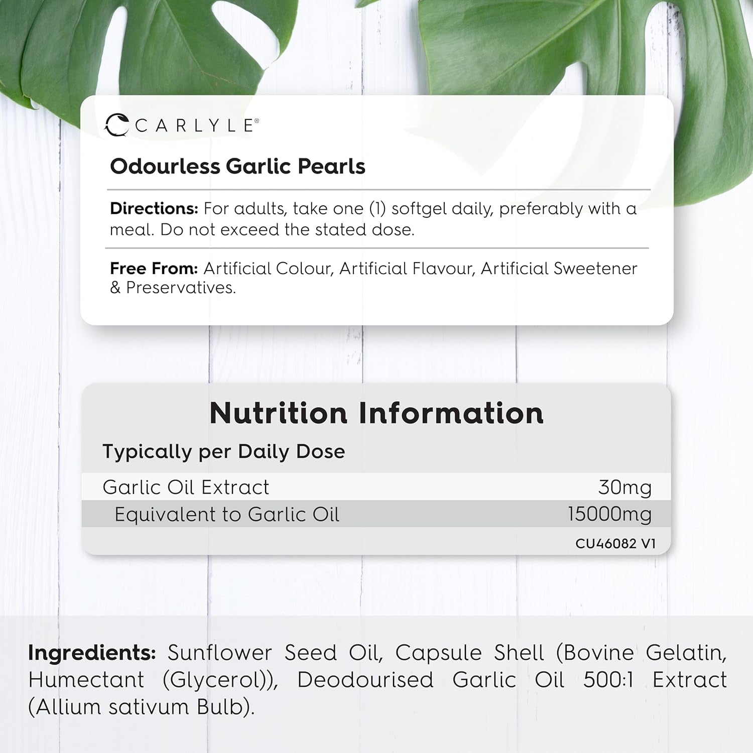 Odourless Garlic Capsules 15,000Mg | 365 Count (1 Year Supply) | High Strength Garlic Oil Pearls with Allicin | by Carlyle