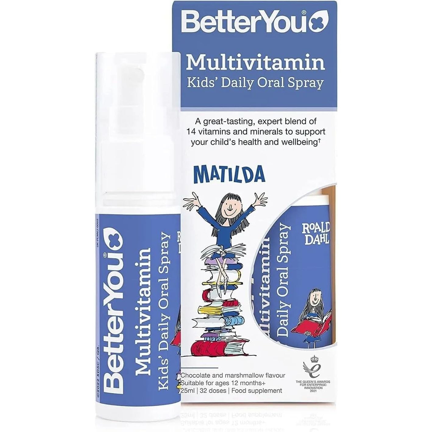 Betteryou Multivitamin Kids Oral Spray, Kids Vitamin Supplement, Sugar Free Chocolate and Marshmallow Flavour, 1-Month Supply, Tablets and Gummies Free Vitamin