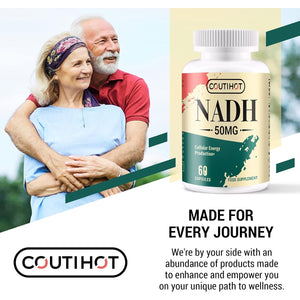 NADH 50 Mg plus Coq10 200 Mg, NADH Capsules - Energy and Fatigue Support, ATP Production - 60 Counts for 60-Day Supply