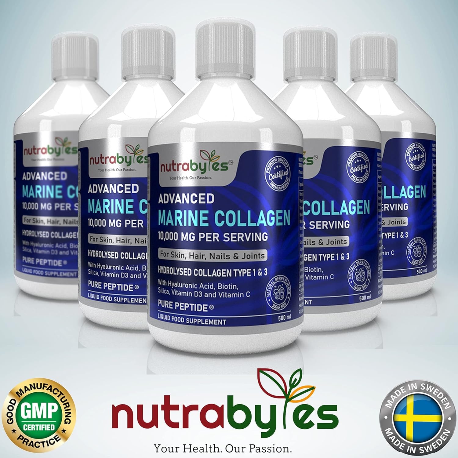 Marine Collagen Liquid 10000Mg | Sugar Free | Hydrolysed Collagen Peptides | Hyaluronic Acid, Biotin, Silica, Vitamin C, Vitamin D3 | Skin, Hair, Nails | Liquid Collagen Supplement for Women & Men
