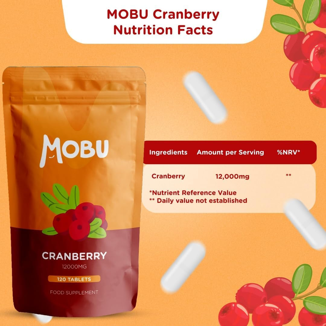 Cranberry 12,000Mg 120 Tablets | High Strength UTI Support | Healthy Bladder & Urinary Function | Vegan UK Made | GMP Approved | MOBU