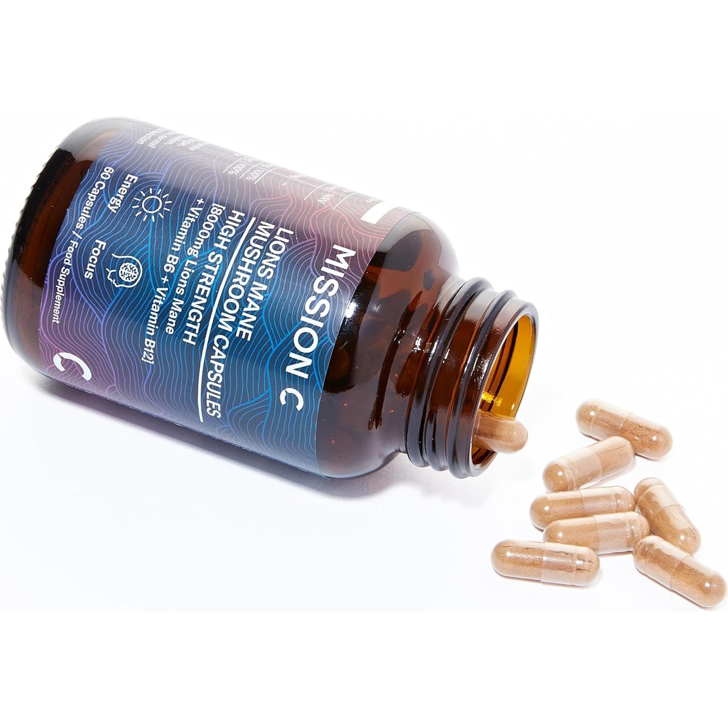 Lions Mane Mushroom Capsules 8,000Mg with Added Vitamin B6 and B12 | Nootropic Supplement for Cognition, Mood, Immunity & Inflammation | 60 Two-A-Day Vegan Capsules - Mission C Lion'S Mane