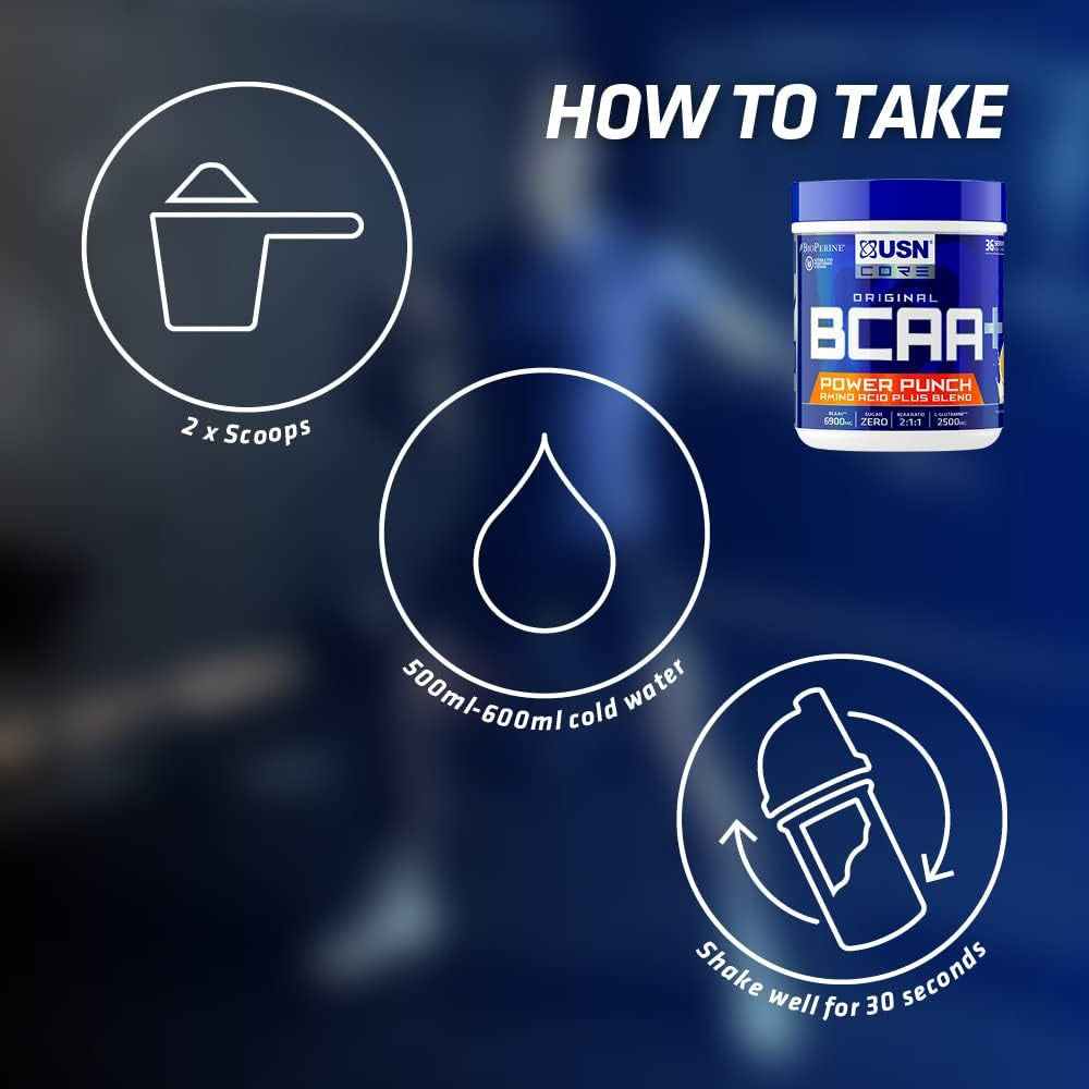 USN Power Punch BCAA Amino Acids Powder, Tangerine Flavour - 400G, Vegan BCAA Powder, Vitamin B6 & No Sugar, Pre Workout or Intra Workout Energy Drink Mix & Dietary Supplement to Maximise Performance