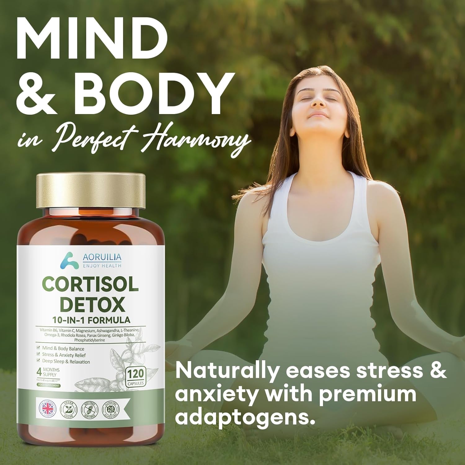 Cortisol Detox, Cortisol Reducing Supplement with 4000Mg High Strength Ashwagandha (From a 200Mg 20 :1 Extract) for Lower Stress & Anxiety, Balance Adrenal Hormones, Reduce Fatigue, 120 Capsules