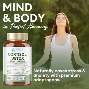 Cortisol Detox, Cortisol Reducing Supplement with 4000Mg High Strength Ashwagandha (From a 200Mg 20 :1 Extract) for Lower Stress & Anxiety, Balance Adrenal Hormones, Reduce Fatigue, 120 Capsules