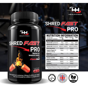 Shredfast Pro - Advanced Thermogenic Supplement with Phenelean™ - Fast Acting for Women & Men - 60 Capsules - 30 Days Supply - Keto, Vegetarians & Vegan Friendly.