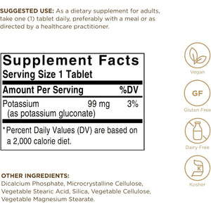 Solgar Potassium Tablets - Essential Electrolyte - Supports Nerve and Muscle Function - for Normal Blood Pressure - Vegan - 100 Count (Pack of 1)
