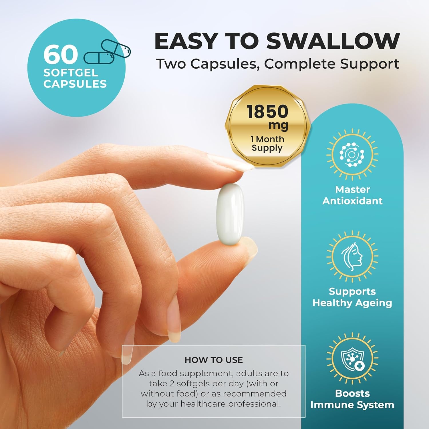 Glow within Liposomal Glutathione 1850Mg per Serving | Glutathione Supplement Capsules with Vitamin C | Master Antioxidant, Healthy Ageing, Boosts Immune System | 4X Higher Absorption (60 Softgels)