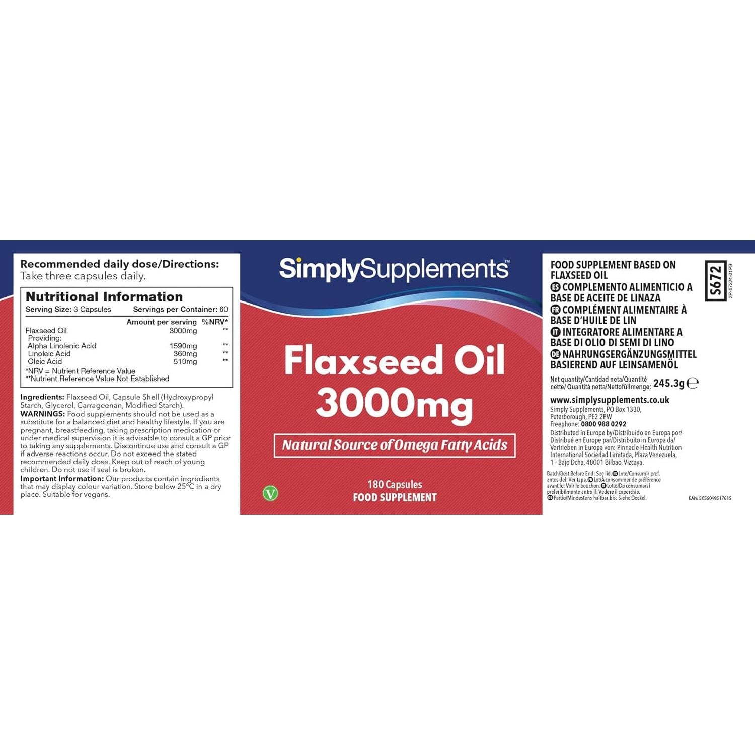 Flaxseed Oil 3000Mg | Supports Normal Cholesterol Levels | ALA Supplement for Omega 3 | Vegan-Friendly | 360 Softgels = 4 Month Supply | Made in the UK in Accordance with GMP Standards