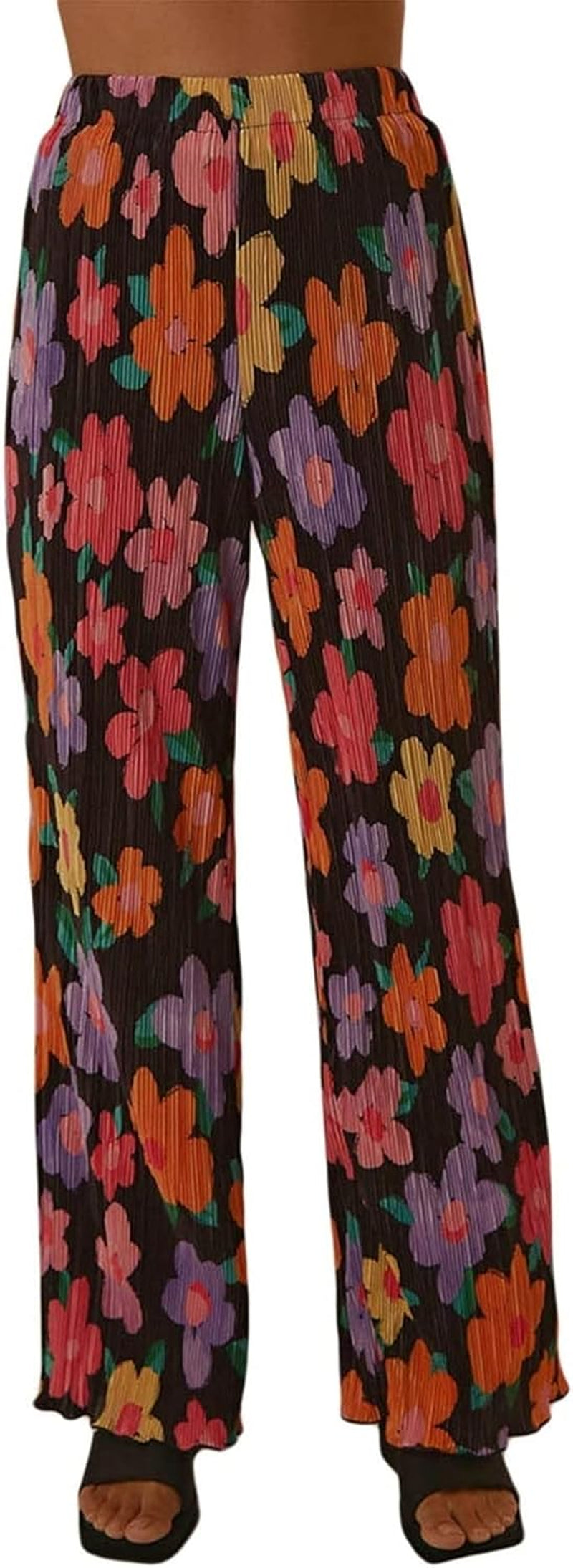 HYMCX Women 2 Piece Pleated Pants Set Floral Print Button down Long Sleeve Shirt Blouses Tops Wide Leg Pants Streetwear