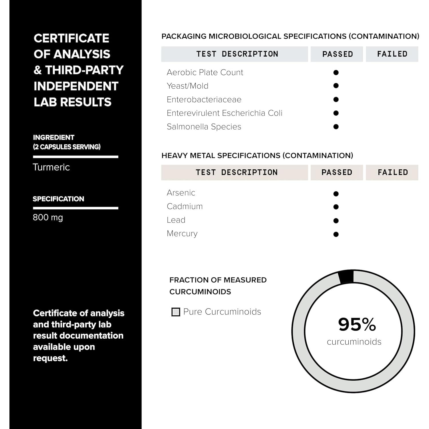 Turmeric Curcumin - Ultra High Potency 60:1 Extract with 95% Curcuminoids - 800Mg per Serving - Black Pepper & MCT Oil for Enhanced Absorption - Third-Party Lab Tested - 60 Capsules