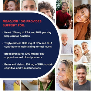 Meaquor 1000 Omega 3 Fish Oil Capsules IFOS Certified - Omega3 1000Mg Supplement with EPA and DHA - No Aftertaste (60 Softgel Caps)