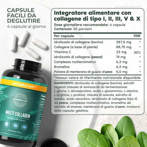 Primal Harvest Multi Collagen Supplement Types I, II, III, V & X Collagen Pills for Men & Women Dairy, Soy & Gluten Free 1 Pack 120 Capsules
