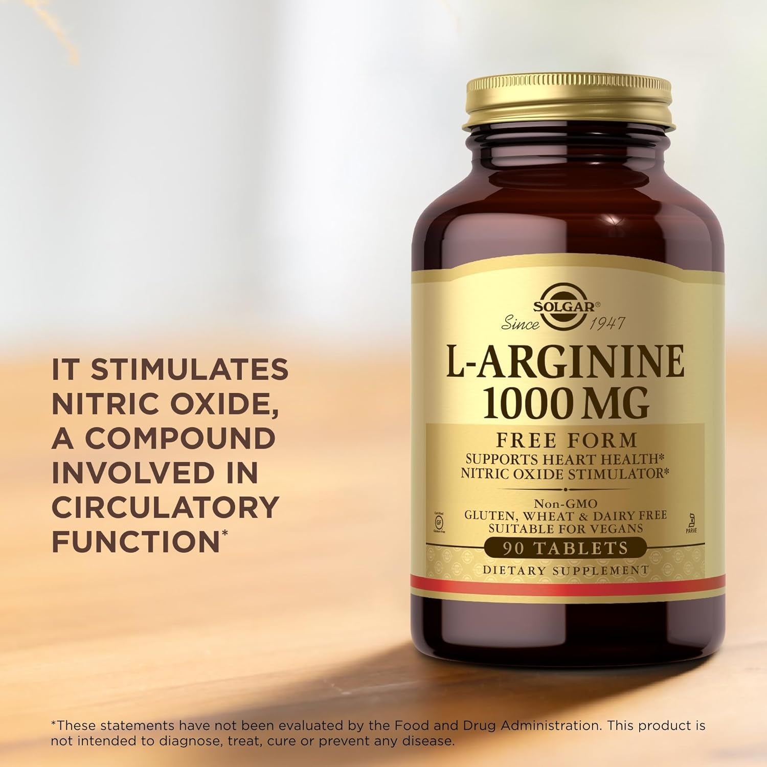 Solgar L-Arginine 1000Mg Tablets - Pack of 90 - for a Healthy Metabolism - Ideal for Athletes - Vegan and Gluten Free, Gold