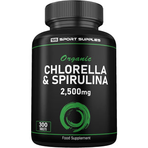Organic Chlorella and Spirulina - 2500Mg - 300 Tablets - Broken Cell Wall - Pure Formula Supplement with No Additives