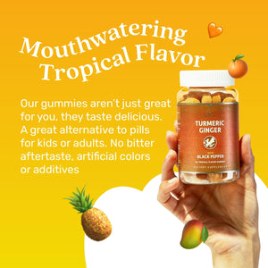 Turmeric Vitamin Supplement Gummies with Ginger & Black Pepper | Supports Joint Pain & Anti-Inflammatory Response | Active Ingredient 300Mg Curcumin Extract | Vegan | Tropical Flavour (60 Count)