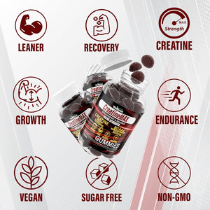Wellboost Creatine MAX Gummies - 5000Mg Creatine Monohydrate & 600Mg Bcaas per Serving - Vegan, Sugar-Free Chewable Gummies with Strawberry & Banana Flavour - 90 Gummies (1 Month Supply)