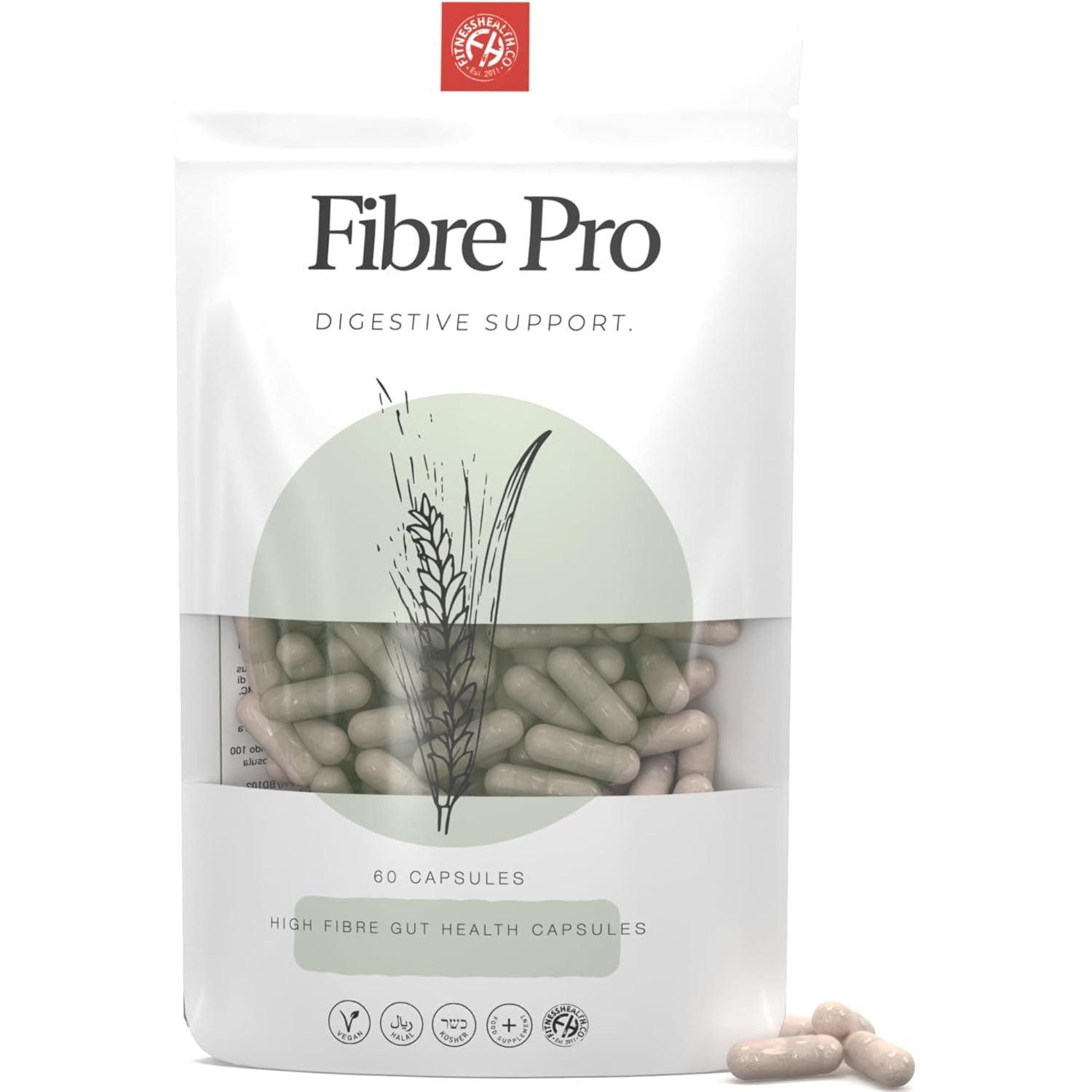 Fibre Pro Capsules - Inulin Powder Husk Powder Digestive System Supplement 60 Capsules