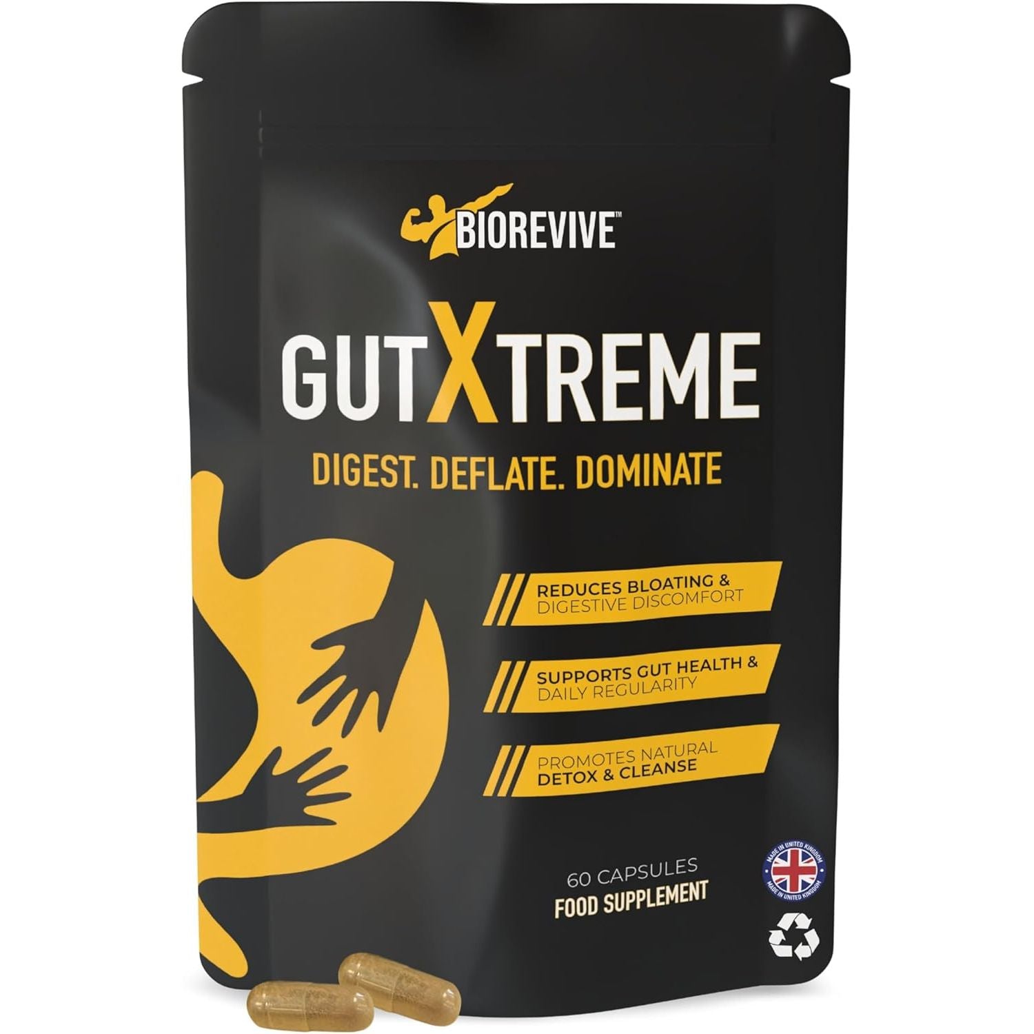 Biorevive Gut Xtreme – Advanced Gut Repair for Men & Women – Bloating Relief, Digestion Support & Gut Cleanse with Ginger, Dandelion, Fennel & Marshmallow – Reduces Water Retention & Soothes Gut Linin